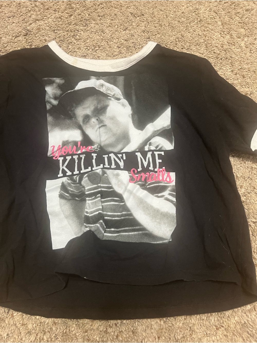 Your killin me smalls Women's Black Short Sleeve Graphic Tee with Pink Accent